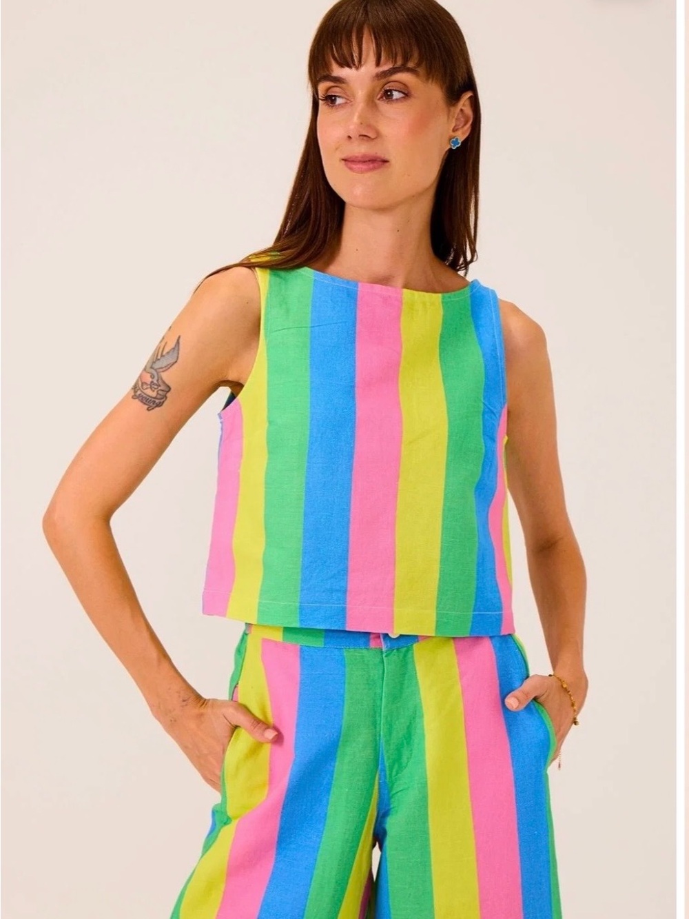 BNWT Rainbow Stripe Sleeveless Top Blouse-Pride Themed-Sustainably Made